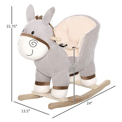 Plush Ride On Rocking Horse Donkey With Sound For 18 - 36 Months, Gray