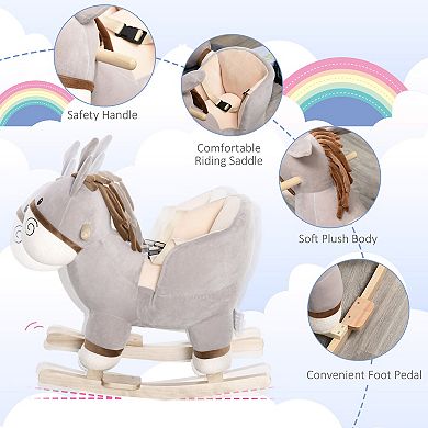 Plush Ride On Rocking Horse Donkey With Sound For 18 - 36 Months, Gray