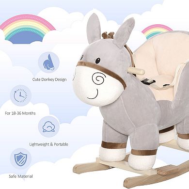 Plush Ride On Rocking Horse Donkey With Sound For 18 - 36 Months, Gray