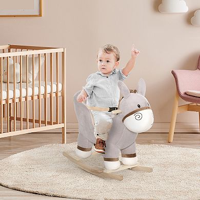 Plush Ride On Rocking Horse Donkey With Sound For 18 - 36 Months, Gray