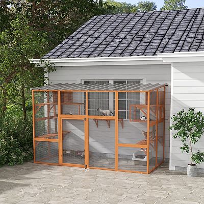 Box PawHut Catio Outdoor Cat Enclosure Window Box W/ Bridge