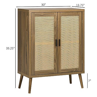 Homcom Sideboard Buffet Cabinet With Rattan Door Adjustable Shelf