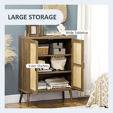 Homcom Sideboard Buffet Cabinet With Rattan Door Adjustable Shelf