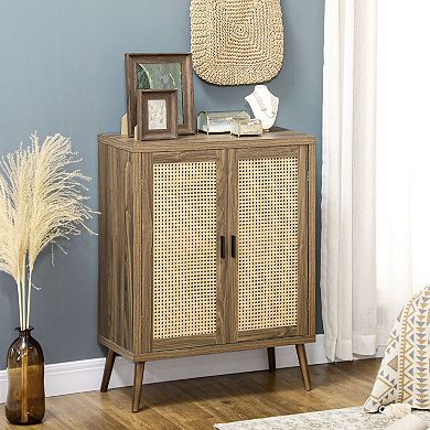 Homcom Sideboard Buffet Cabinet With Rattan Door Adjustable Shelf