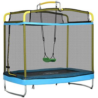 Qaba 3 in 1 Trampoline For Kids, 6.9ft Kids Trampoline With Net, Light Blue