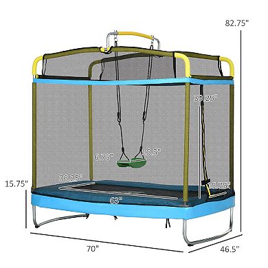 Qaba 3 In 1 Trampoline For Kids, 6.9ft Kids Trampoline With Net, Light Blue