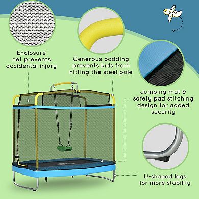 Qaba 3 In 1 Trampoline For Kids, 6.9ft Kids Trampoline With Net, Light Blue