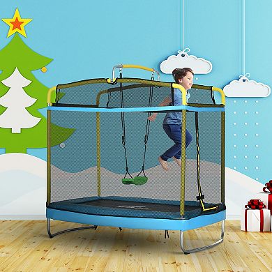Qaba 3 In 1 Trampoline For Kids, 6.9ft Kids Trampoline With Net, Light Blue