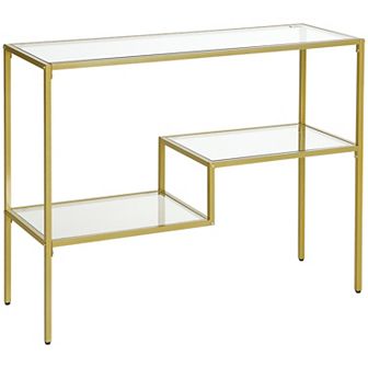 Homcom Gold Console Table 39" Tempered Glass Sofa Table With Steel Frame