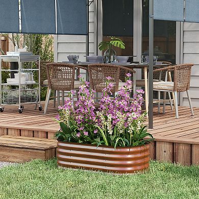 Outsunny Galvanized Raised Garden Bed Planter Box, 3.4' X 2' X 1', Brown