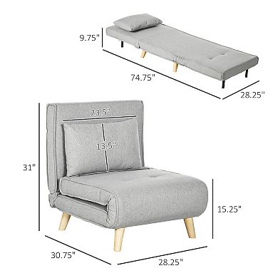 Homcom Chair Bed W/ Adjustable Backrest, 2-in-1 Multi-functional Sofa Bed