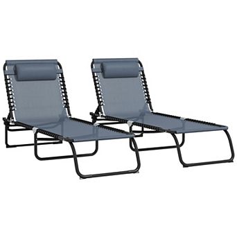 Foldable Beach Chaise Lounge 4 Adjustable Positions Tanning Chair, Gray
