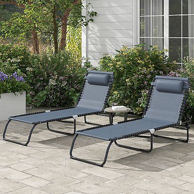 Foldable Beach Chaise Lounge 4 Adjustable Positions Tanning Chair, Gray