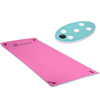 Soozier 12.5' X 5' Floating Mat With Drink Holders 3-layer Lily Pad, Pink