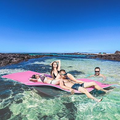 Soozier 12.5' X 5' Floating Mat With Drink Holders 3-layer Lily Pad, Pink