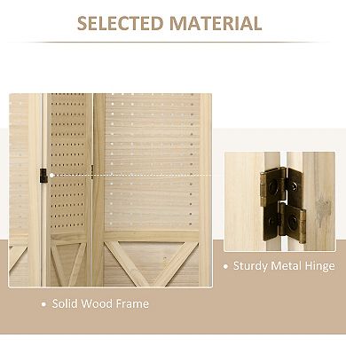 4 Panel Pegboard Display Room Divider, 4.7' Tall Wood Privacy Screen, Natural