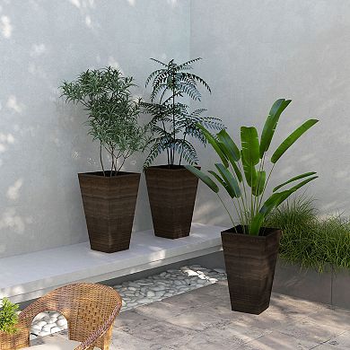 Outsunny Set of 3 Tall Outdoor Planters w/ Drainage Holes,