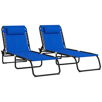 Foldable Beach Chaise Lounge 4 Adjustable Positions Tanning Chair, Blue
