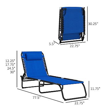 Foldable Beach Chaise Lounge 4 Adjustable Positions Tanning Chair, Blue