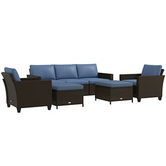 Outsunny 5 pc Patio Furniture Set With Three-seater Sofa, Armchair, Coffee