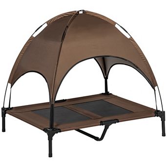 Pawhut Elevated Dog Cot With Uv Protection Canopy Shade, 36 Inch