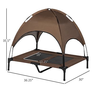 Pawhut Elevated Dog Cot With Uv Protection Canopy Shade, 36 Inch