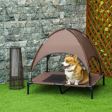 Pawhut Elevated Dog Cot With Uv Protection Canopy Shade, 36 Inch