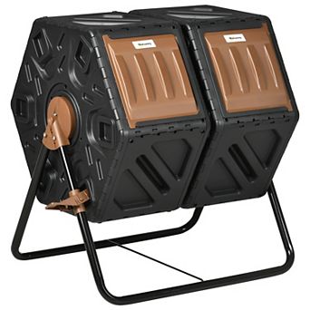 Outsunny 34.5 Gallon Composter Dual Chamber Compost Bin With Steel Legs