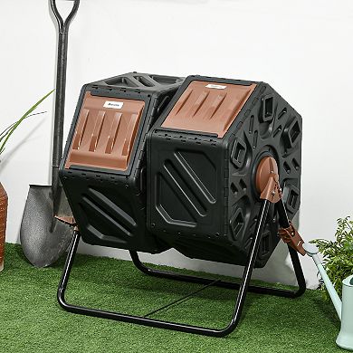 Outsunny 34.5 Gallon Composter Dual Chamber Compost Bin With Steel Legs
