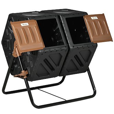 Outsunny 34.5 Gallon Composter Dual Chamber Compost Bin With Steel Legs