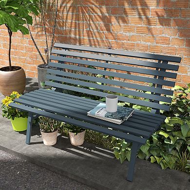 48.5" Garden Bench Outdoor Aluminum Lightweight Patio Bench Blue