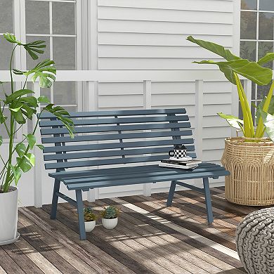 48.5" Garden Bench Outdoor Aluminum Lightweight Patio Bench Blue