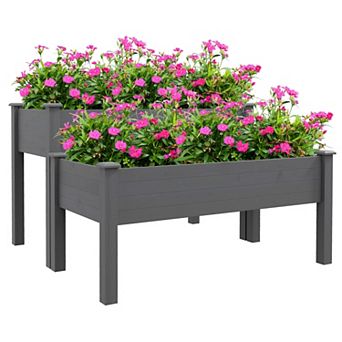 Outdoor/indoor Raised Garden Bed Elevated Wooden Planter Box W/ 2 Compartments