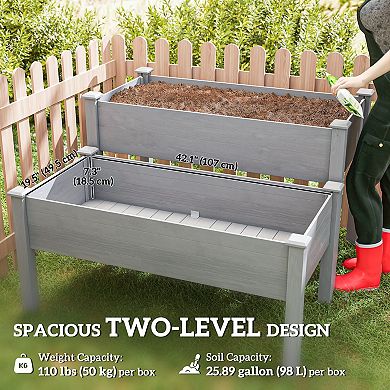 Outsunny 2 Tier Raised Garden Bed, Elevated Wooden Planter Box,