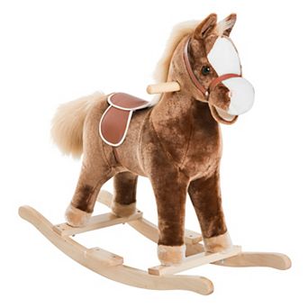 Kids Rocking Horse, Plush Toddler Rocker, Wooden Base Ride On Toy For Kids 36m+