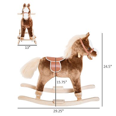 Kids Rocking Horse, Plush Toddler Rocker, Wooden Base Ride On Toy For Kids 36m+