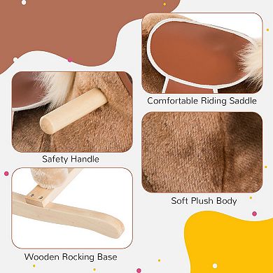 Kids Rocking Horse, Plush Toddler Rocker, Wooden Base Ride On Toy For Kids 36m+