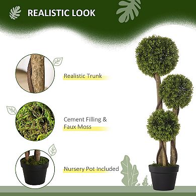 HOMCOM 35.5inch Indoor & Outdoor Fake Plant Artificial Tree in Pot