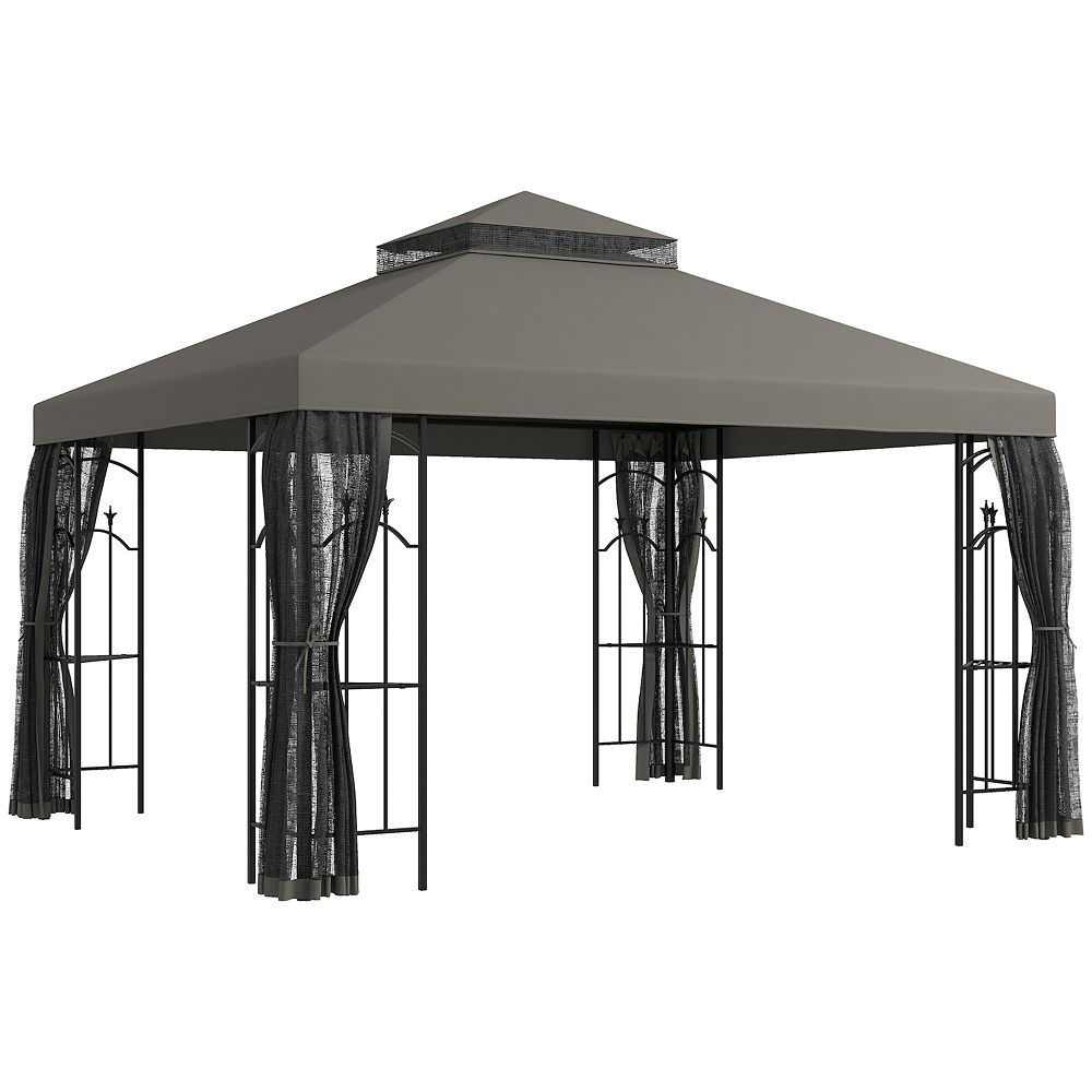 Gazebo 10' X 12' Steel Outdoor Garden Gazebo With Mesh