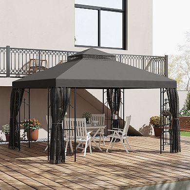 Outsunny Decorative Outdoor Gazebo with Corner Shelves