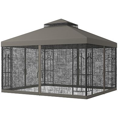Outsunny Decorative Outdoor Gazebo with Corner Shelves