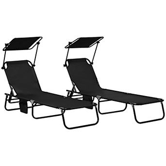 Outsunny 2 pc Chaise Lounge w/ Adjustable Backrest and Sunshade