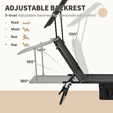 Outsunny 2-piece Chaise Lounge w/ Adjustable Backrest and Sunshade