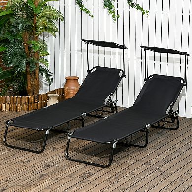 Outsunny 2-piece Chaise Lounge w/ Adjustable Backrest and Sunshade