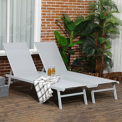 Outsunny Patio Double Tanning Chair With Adjustable Back And Slatted Shelf