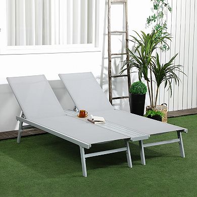 Outsunny Patio Double Tanning Chair With Adjustable Back And Slatted Shelf