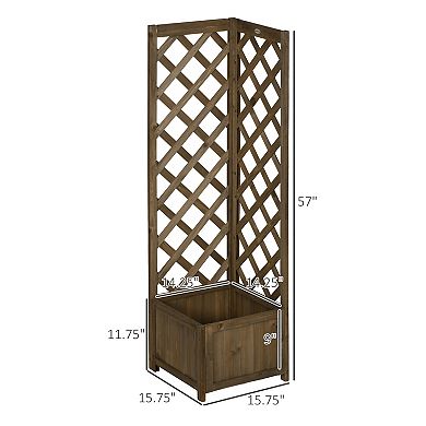 Outsunny Raised Garden Bed, Wooden Planter With Trellis For Vine Climbing