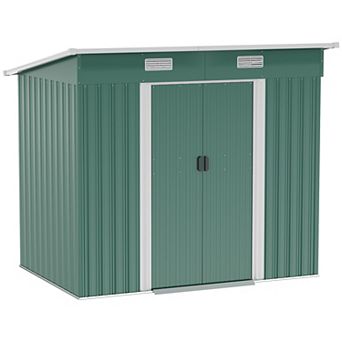 7' X 4' Metal Outdoor Storage Shed With Lockable Doors, Dark Green