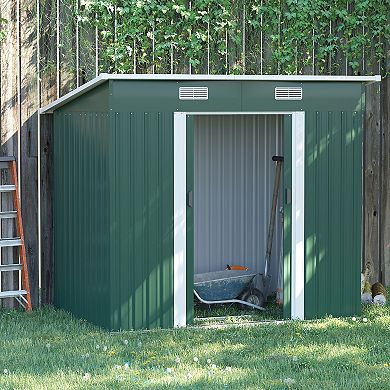 7' X 4' Metal Outdoor Storage Shed With Lockable Doors, Dark Green