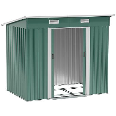 7' X 4' Metal Outdoor Storage Shed With Lockable Doors, Dark Green